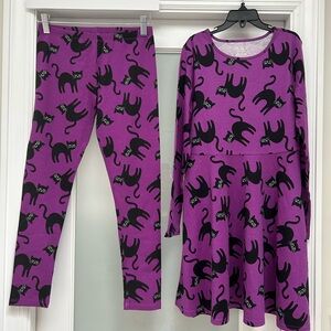 Adorable Girls Purple Cat print dress and leggings set- NWT